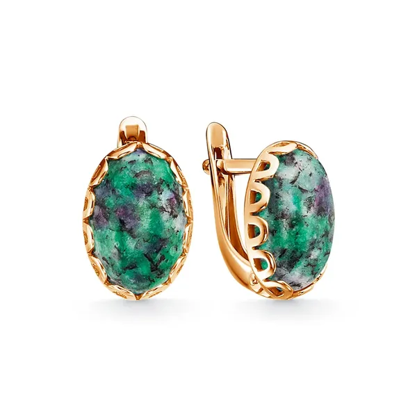 Серьги из серебра с цоизитом, золочение