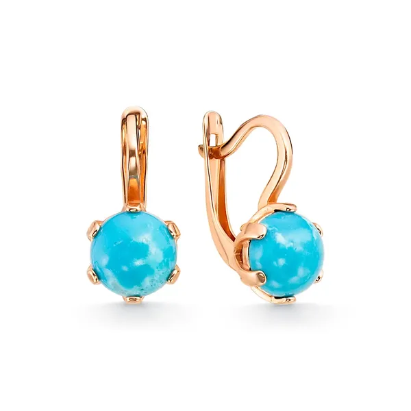 Серьги из серебра с бирюзой, золочение