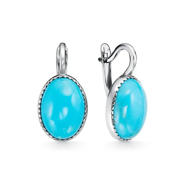 Серьги из серебра с бирюзой, родий