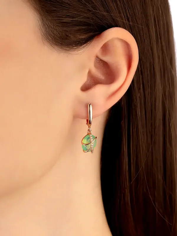 Серьги из серебра с плавленным кварцем, фианитом и кварцем, золочение