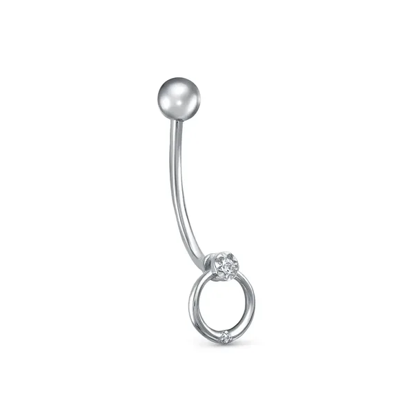 Пирсинг из серебра с фианитом, родий