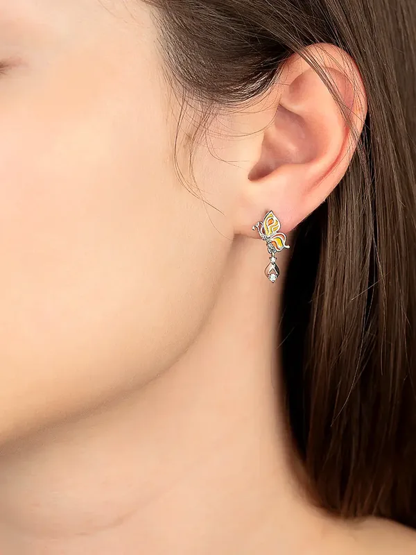 Серьги из серебра с фианитом, золочение/эмаль