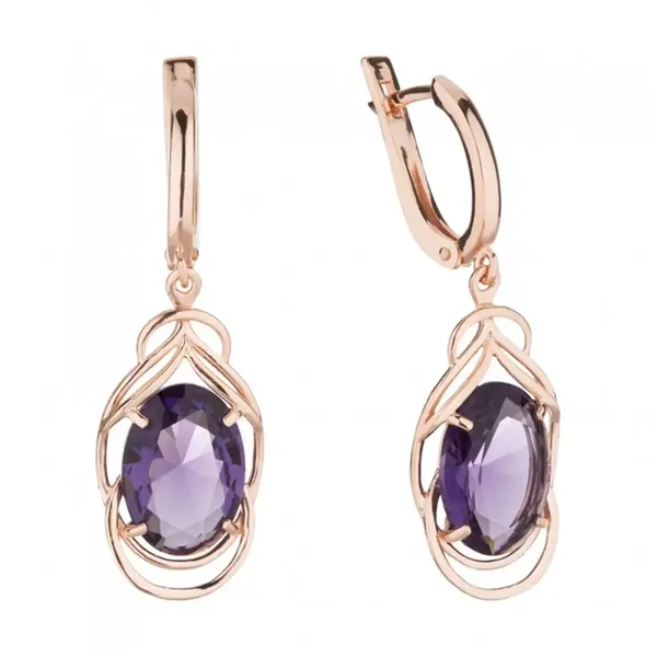 Серьги из серебра с кварцем, золочение