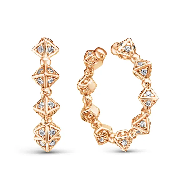 Серьги-каффы из серебра с фианитом, золочение