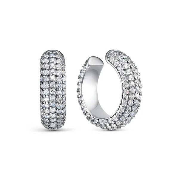 Серьги-каффы из серебра с фианитом, родий