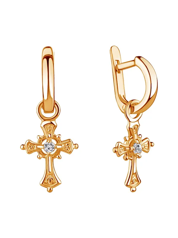 Серьги из серебра с фианитом, золочение
