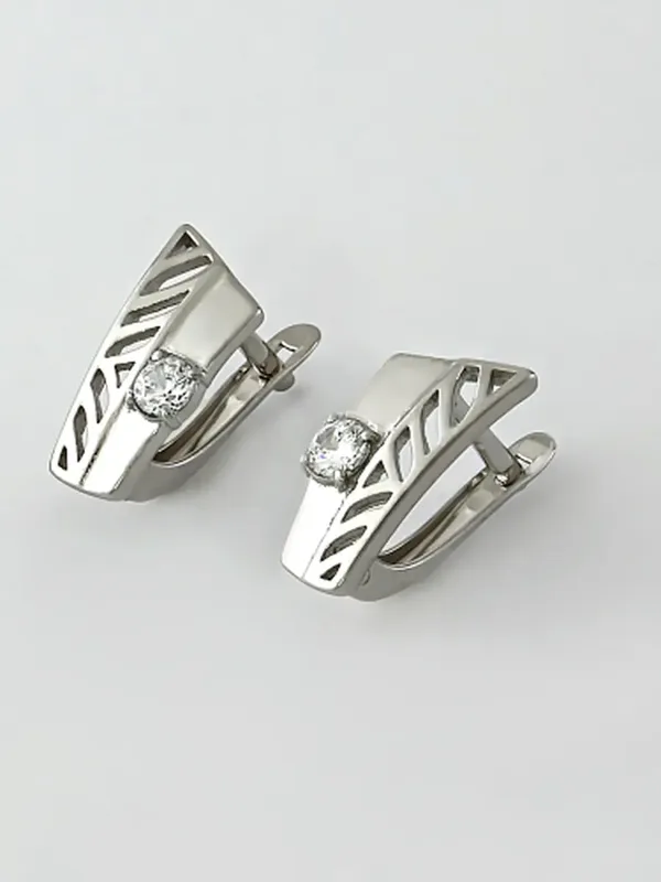 Серьги из серебра с фианитом, родий