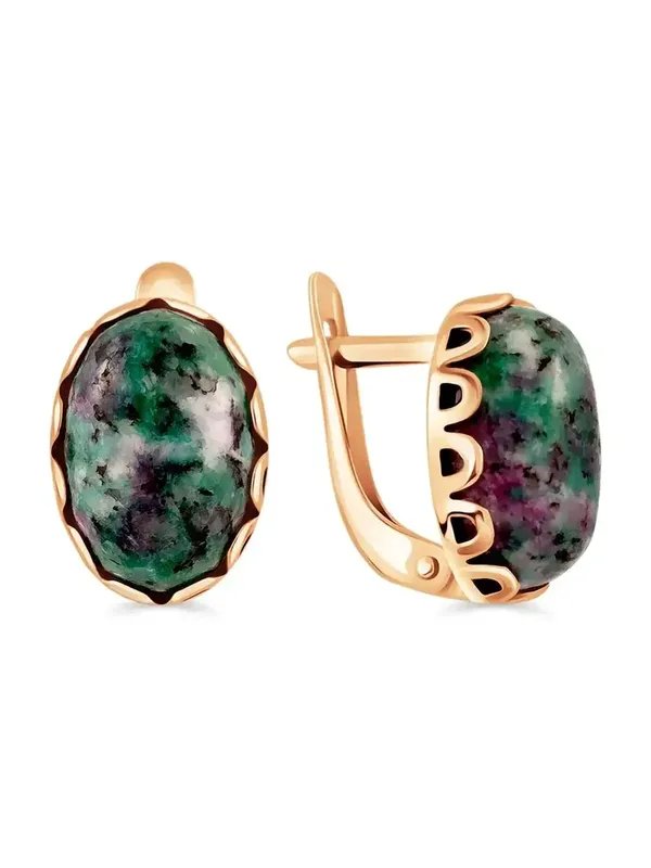 Серьги из серебра с цоизитом, золочение