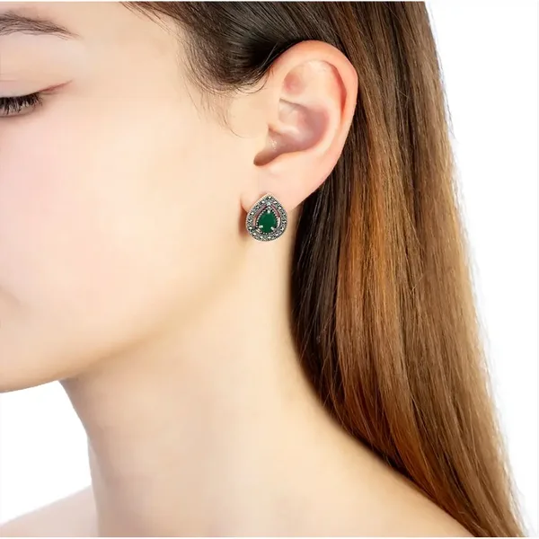 Серьги из серебра с с агатом и марказитом, оксид
