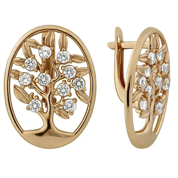 Серьги из серебра с фианитом, золочение