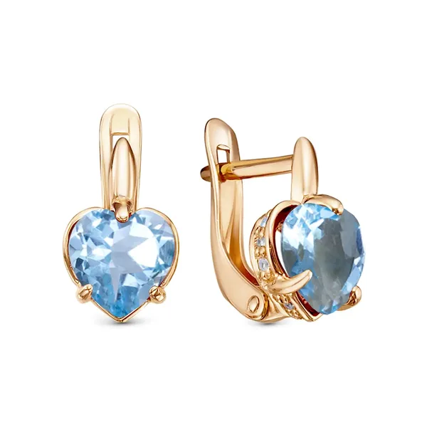 Серьги из серебра с топазом и фианитом, золочение