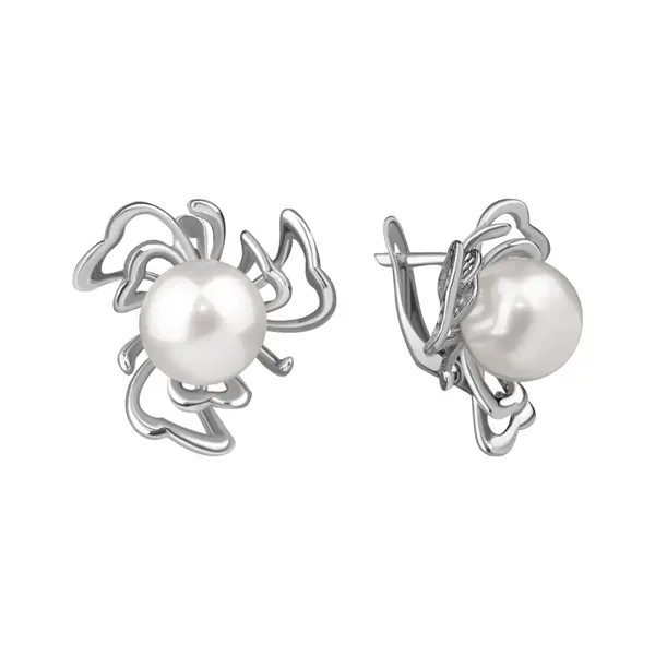 Серьги из серебра с жемчугом, родий