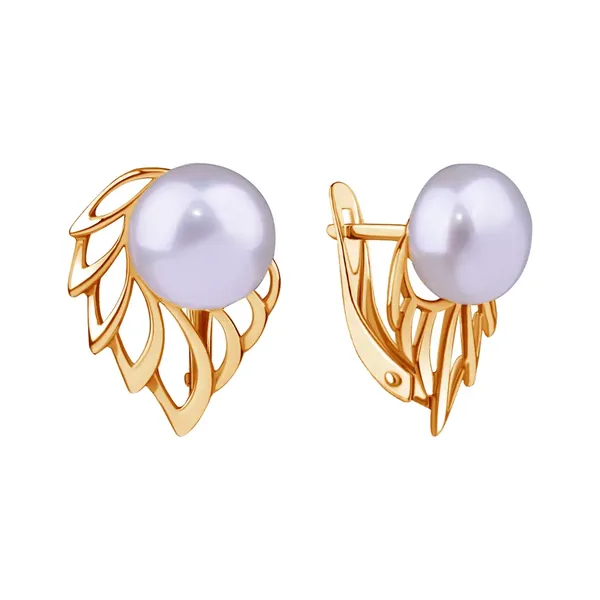 Серьги из серебра с жемчугом, золочение