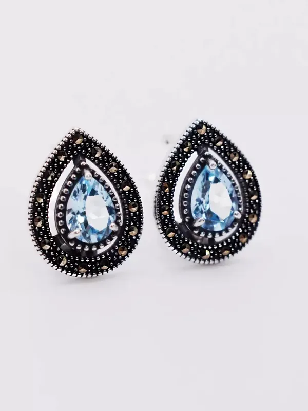 Серьги из серебра с топазом и марказитом, оксид