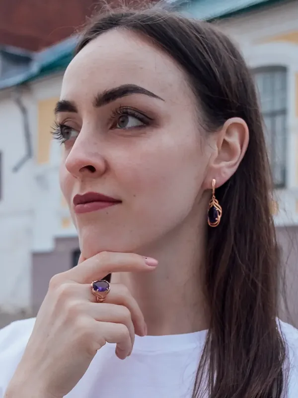 Серьги из серебра с кварцем, золочение