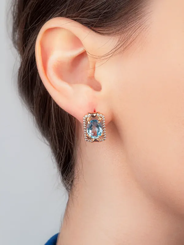 Серьги из серебра с топазом и фианитом, золочение