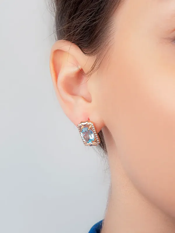 Серьги из серебра с топазом и фианитом, золочение