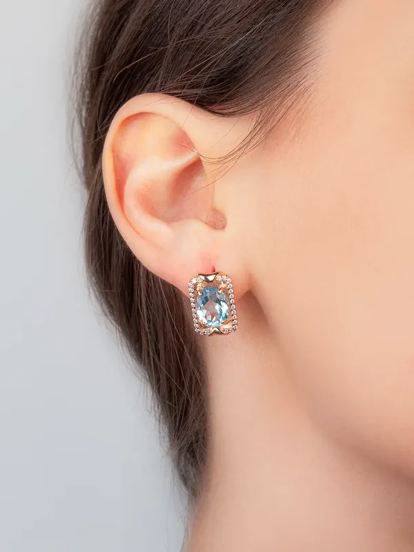 Серьги из серебра с топазом и фианитом, золочение