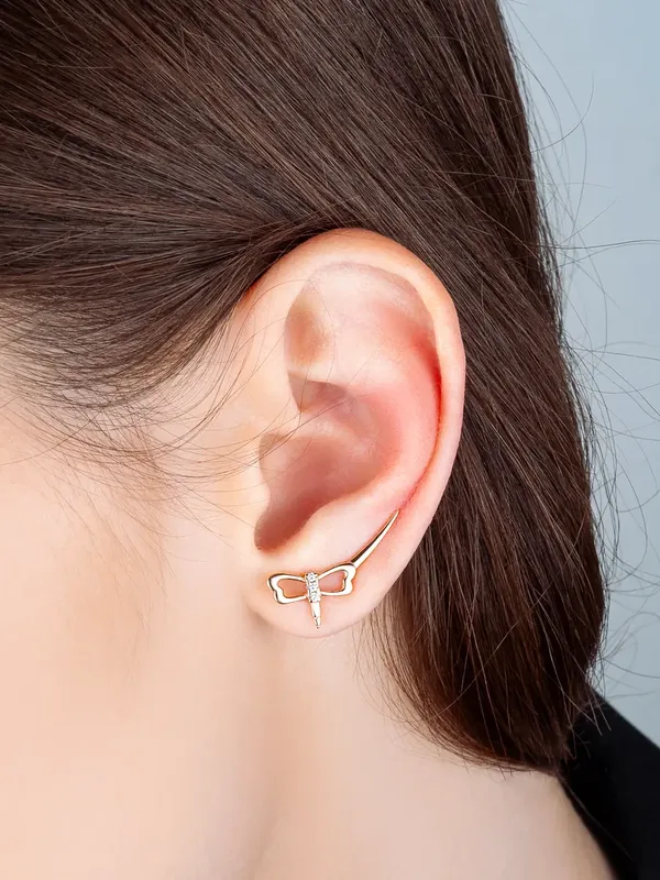 Серьги-зажимы из серебра с фианитом, золочение