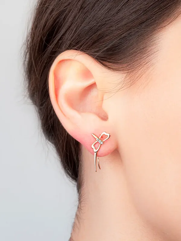 Серьги-зажимы из серебра с фианитом, золочение