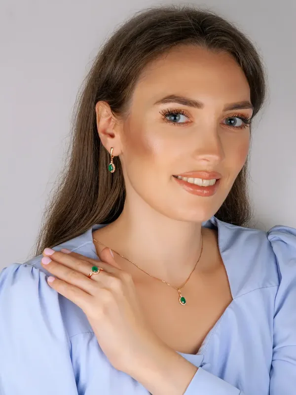 Серьги из серебра с с агатом и фианитом, золочение