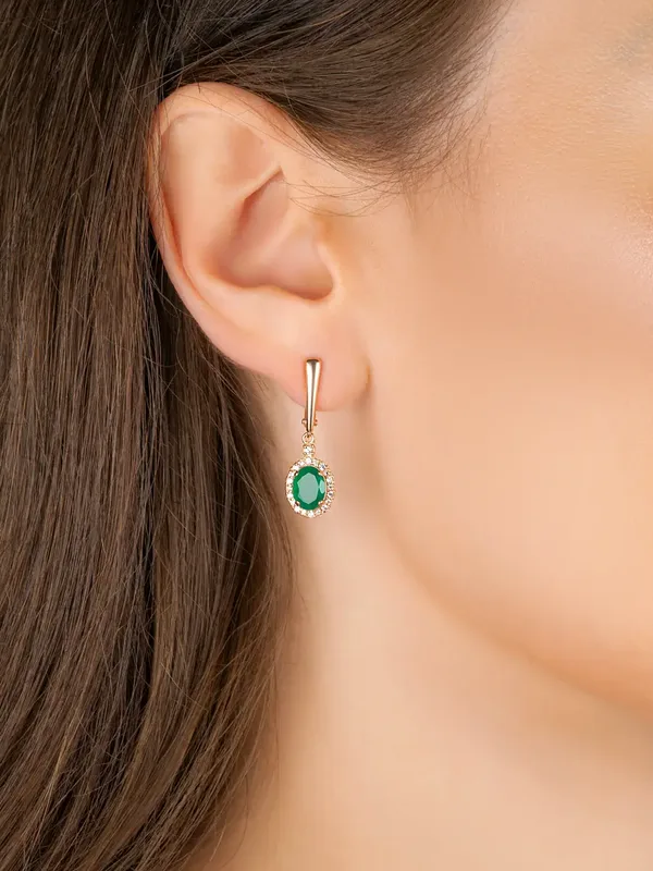 Серьги из серебра с с агатом и фианитом, золочение