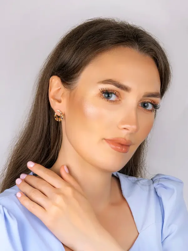 Серьги из серебра с цитрином, топазом, фианитом и раух-топазом, золочение