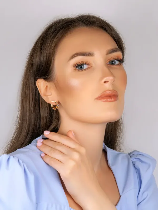 Серьги из серебра с цитрином, топазом, фианитом и раух-топазом, золочение