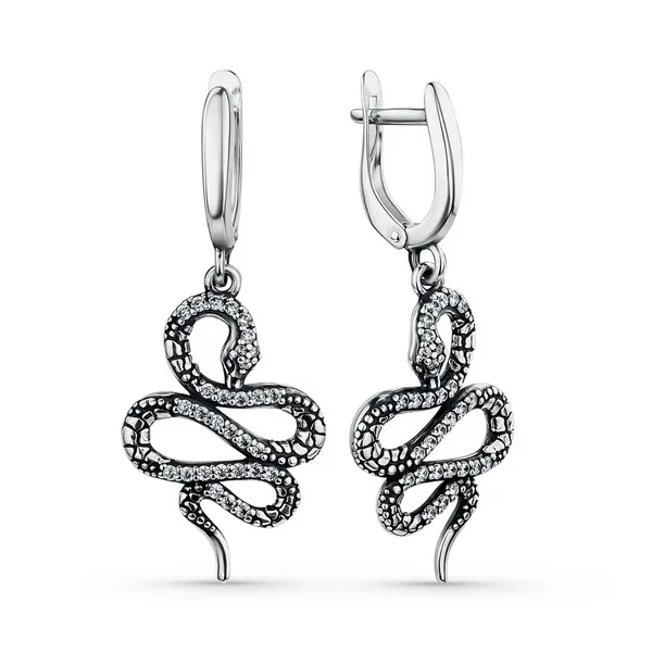 Серьги из серебра с фианитом, оксид