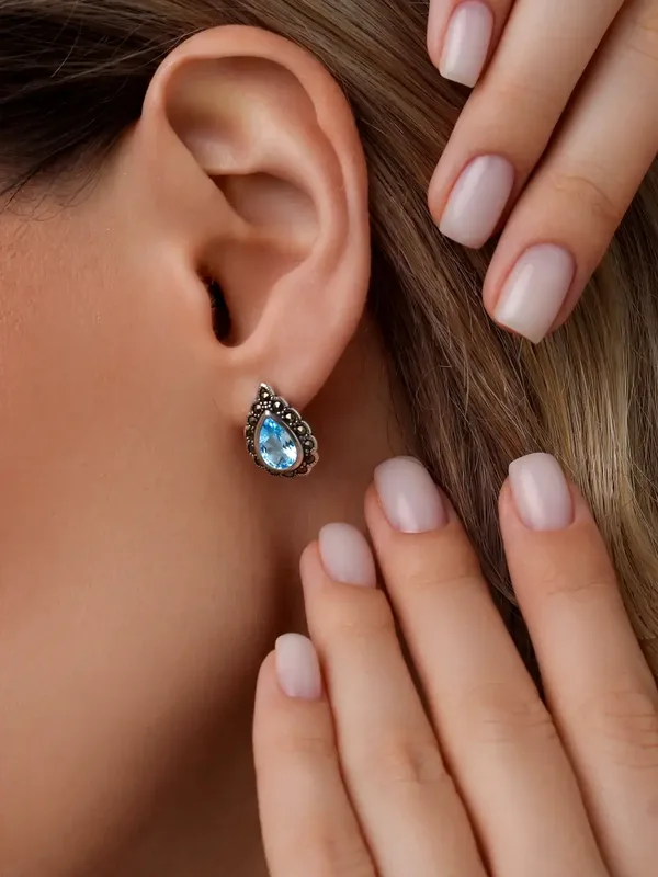 Серьги из серебра с топазом и марказитом, оксид