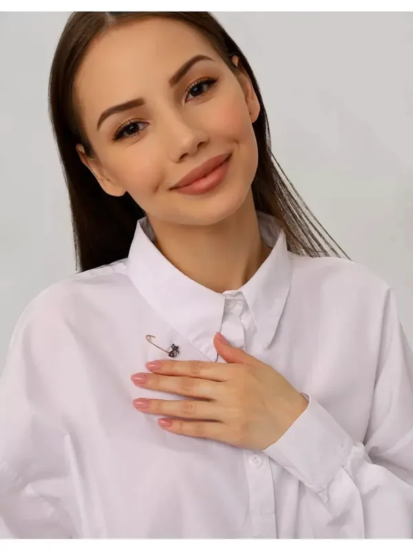 Булавка из серебра с фианитом, родий/золочение