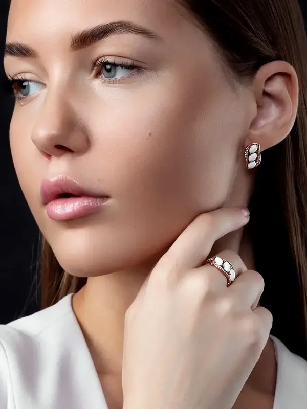 Серьги из серебра с с агатом и фианитом, золочение