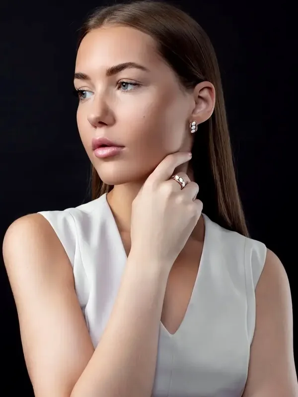 Серьги из серебра с с агатом и фианитом, золочение