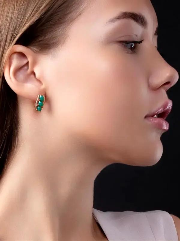 Серьги из серебра с с агатом и фианитом, золочение