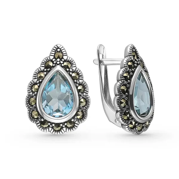 Серьги из серебра с топазом и марказитом, оксид