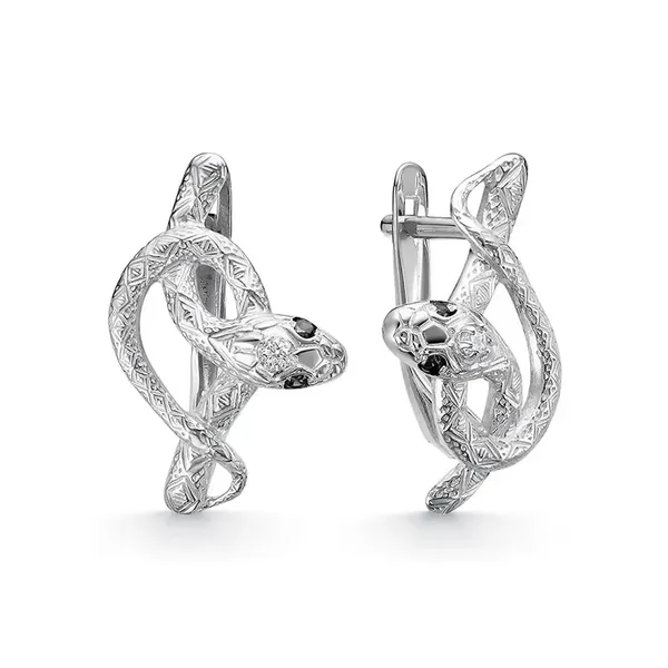 Серьги из серебра с фианитом, родий