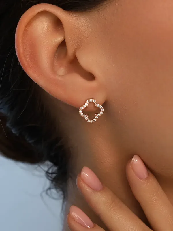 Серьги-пусеты из серебра с фианитом, золочение