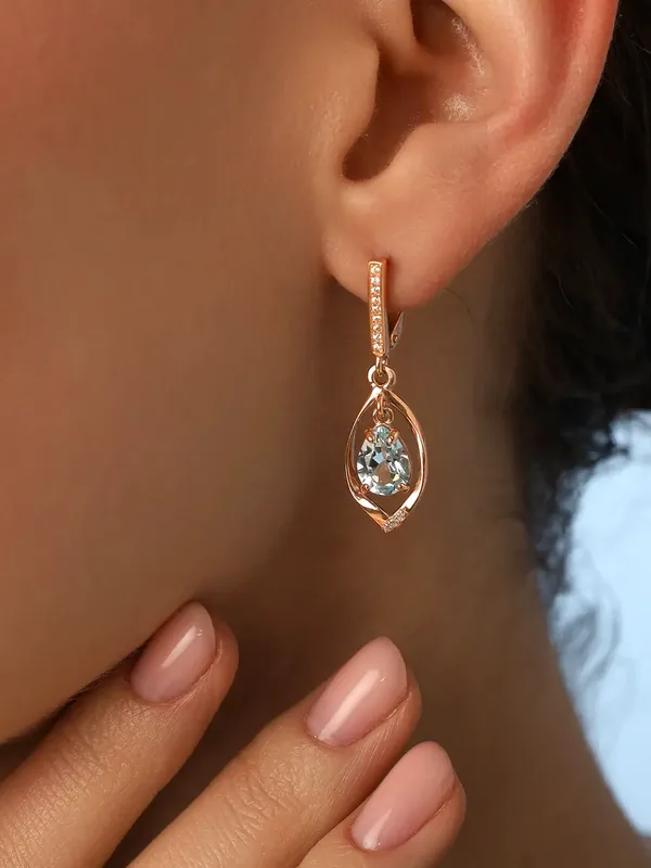 Серьги из серебра с топазом и фианитом, золочение