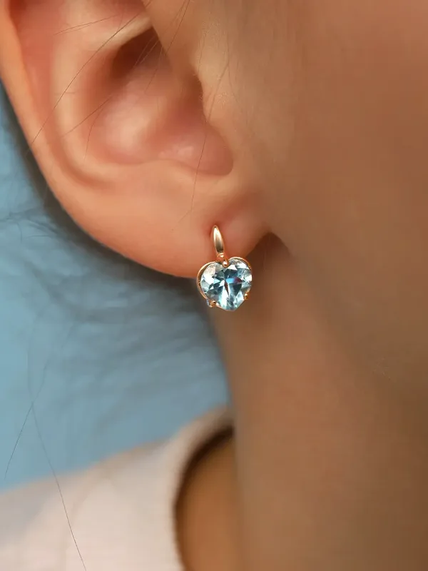 Серьги из серебра с топазом и фианитом, золочение