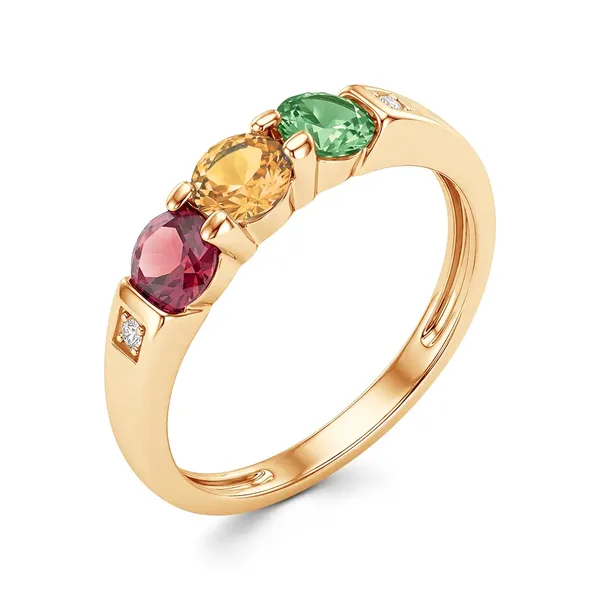 Кольцо из серебра с турмалином и топазом, золочение