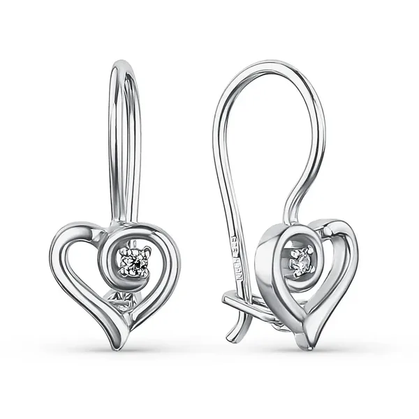 Серьги из серебра с фианитом, родий