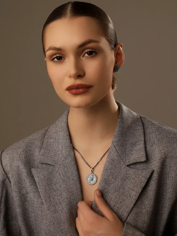 Серьги-пусеты из серебра с бирюзой и марказитом, оксид