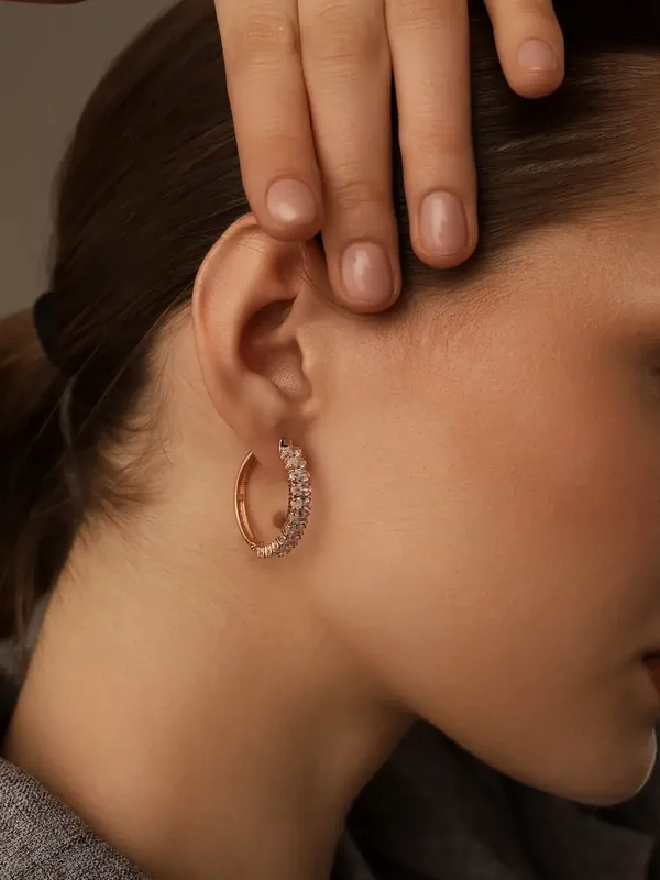 Серьги-конго из серебра с фианитом, золочение