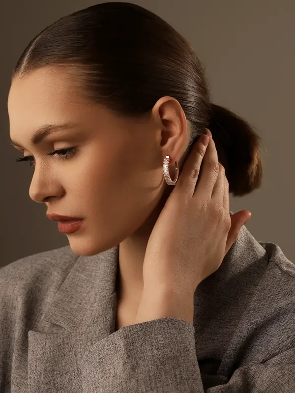 Серьги-конго из серебра с фианитом, золочение