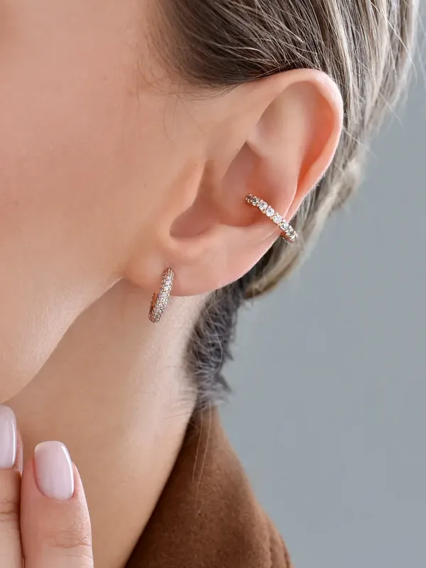 Серьги-каффы из серебра с фианитом, золочение