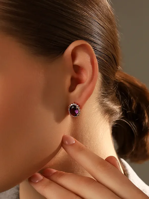 Серьги из серебра с плавленным кварцем, фианитом, аметистом и кварцем, золочение