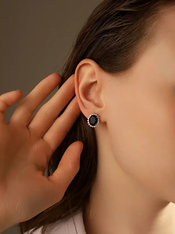 Серьги из серебра с ювелирным кристаллом, фианитом, кварцем и сапфиром, золочение