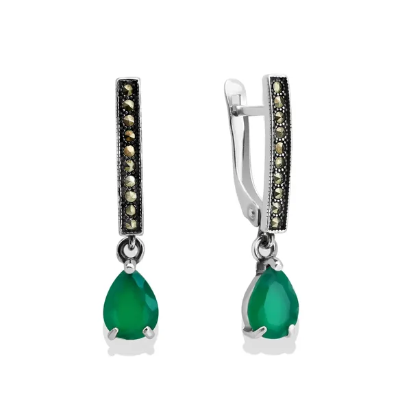 Серьги из серебра с с агатом и марказитом, оксид