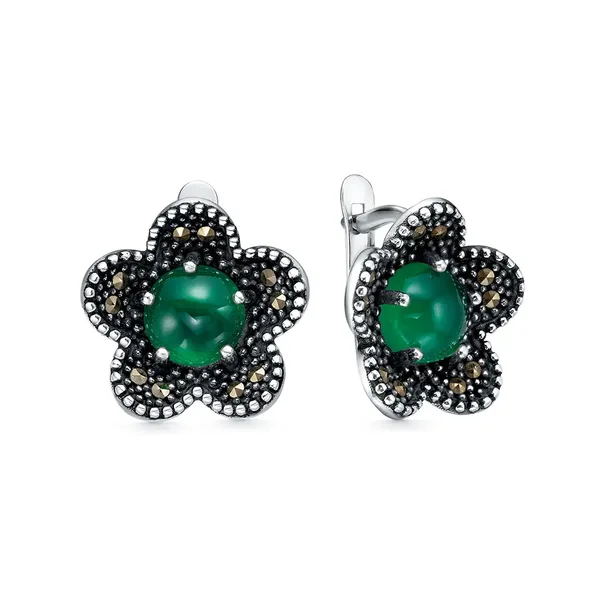 Серьги из серебра с с агатом и марказитом, оксид