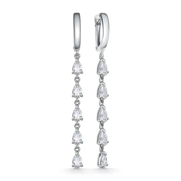 Серьги из серебра с фианитом, родий